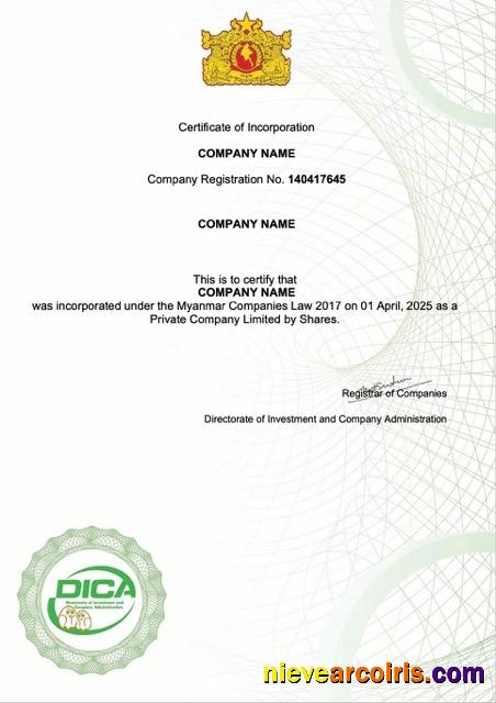 Myanmar certificate of incorporation